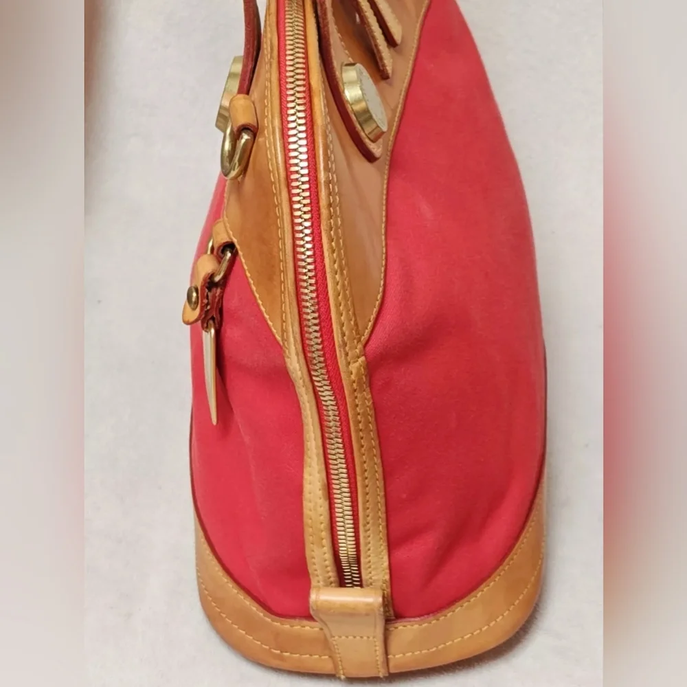 Dooney & BOURKE Red Canvas & Leather Vintage CABRIOLET Dome Satchel